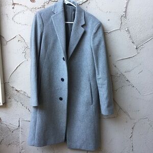 Theory Wool Long Gray Coat Size S